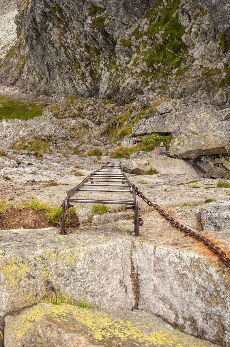 Metal ladder anchored into a rocky mountainside symbolizing courage perseverance and the challenging path toward healing in trauma therapy annapolis